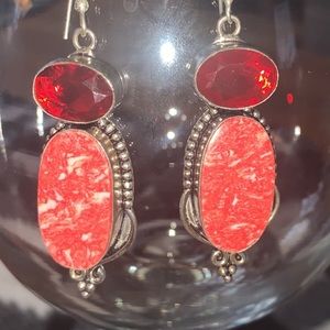 Red quarts and Coral colored stone earrings